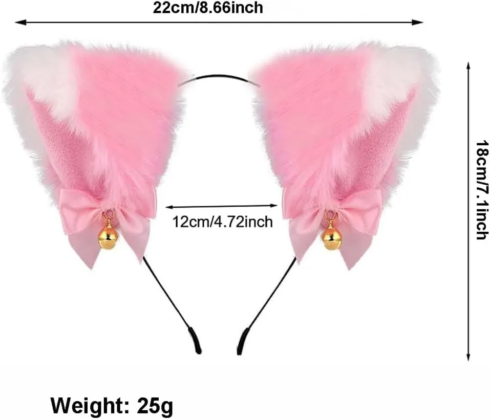 Animal Cosplay Costume Furry Fox Tail Plug Cute Ears Headband Bat Style Neck Collar Set
