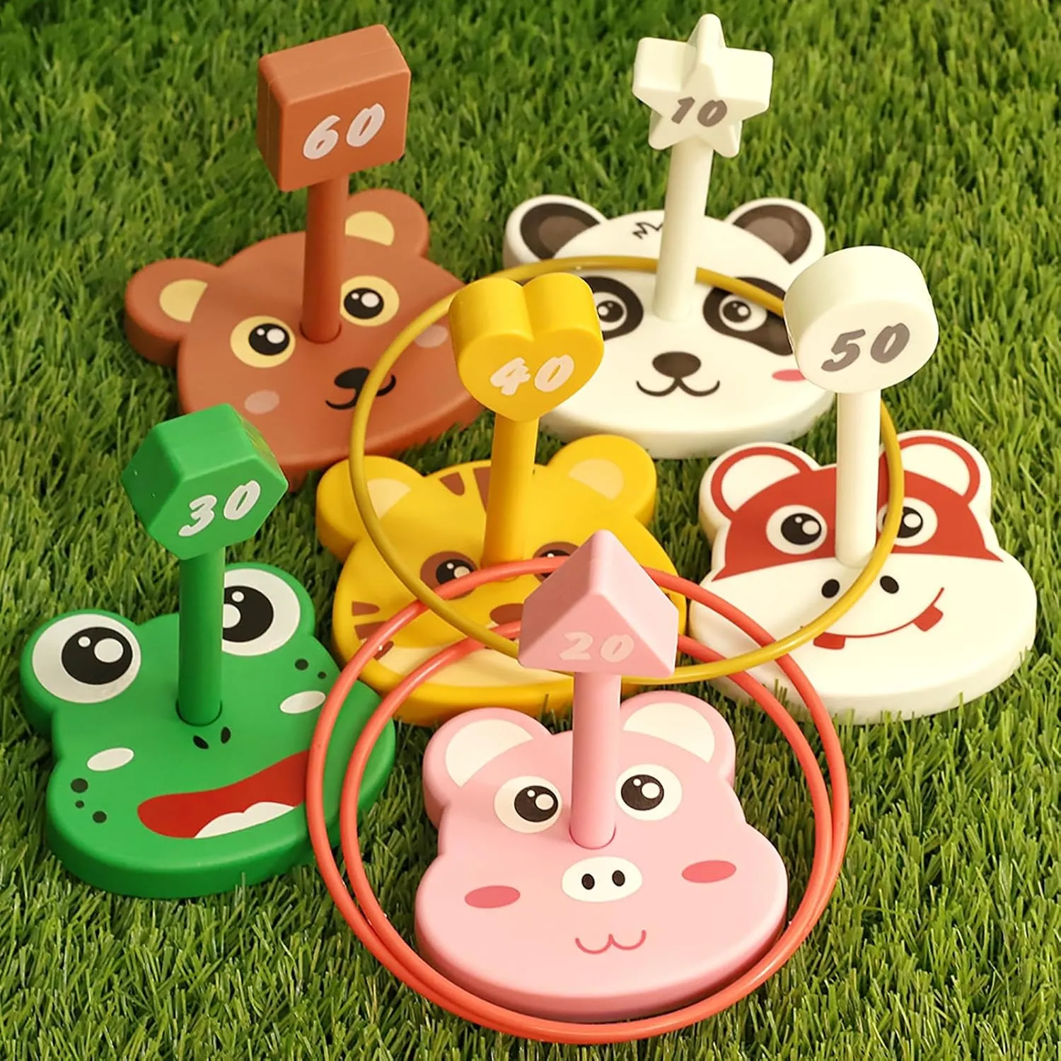 Animal Ring Toss Game Toy Set for Kids, 6 Targets Stands & 36 Rings Combo, Indoor Outdoor Party Yard Family Adults Activity, Birthday Present for Toddlers Boys Girls Child Ages 3 