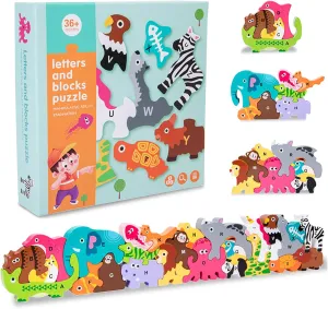 Animals Stacking Toys for Toddlers 3: 26PCS Zoo Tetras Balance Tower Game Puzzle - Wooden Montessori Toys for 4 5 6 7 Year Old for Kids Boys Girls Birthday