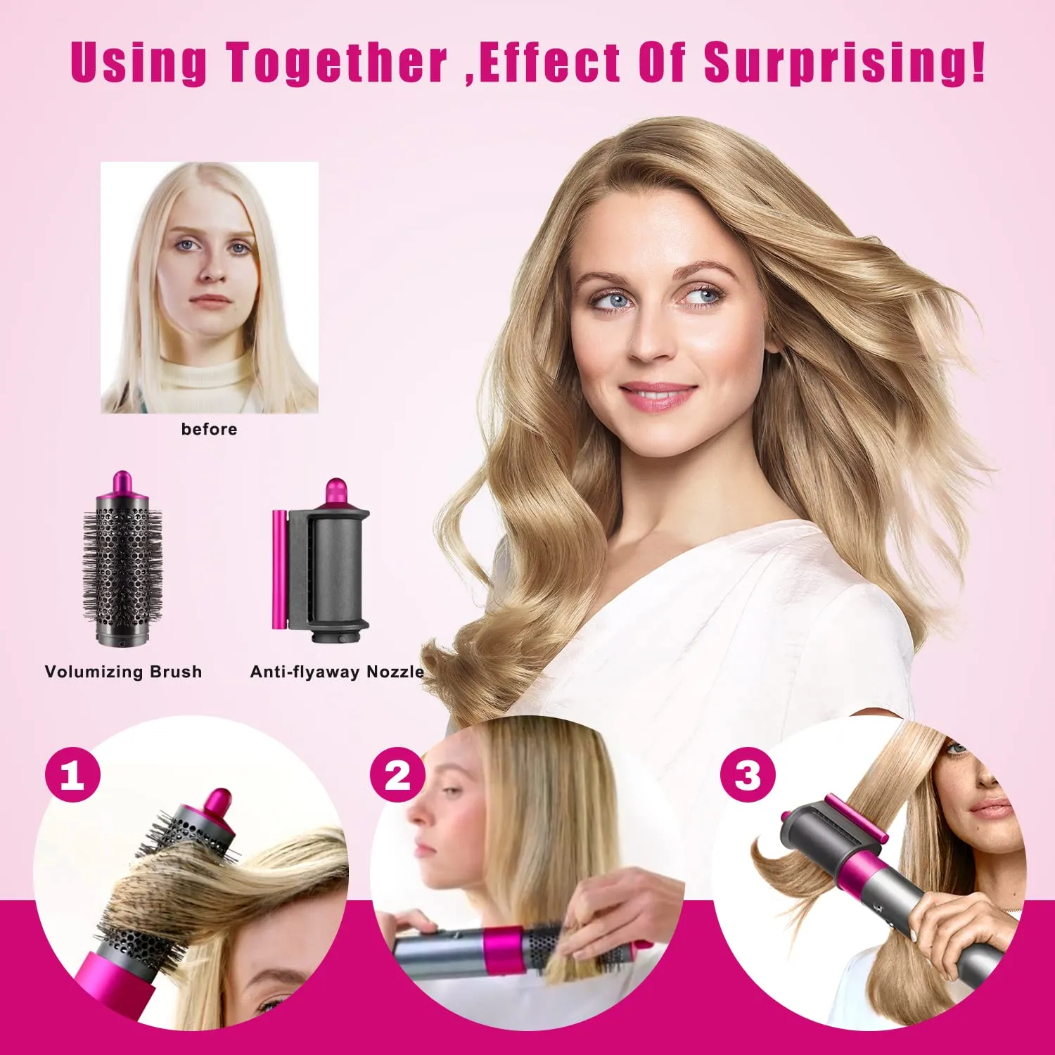 Anti-Flying Nozzle   Round Volumizing Brush for Dyson for Airwrap Styler HS01/HS05 970750-01 969489-01, Smoothing Dryer Attachment for Dyson Airwarp