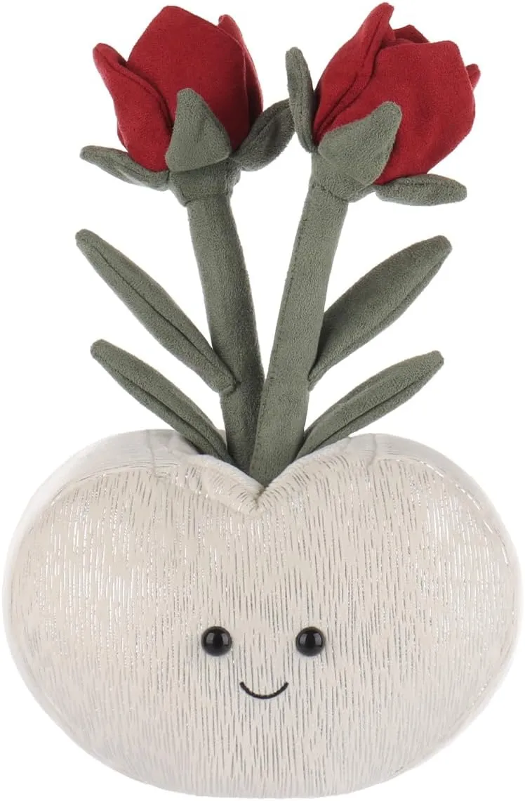 Apricot Lamb Love Shaped Rose Vase Stuffed Animals for Kids, Soft Cute Plush Toys for Baby Girl and Boy, Fluffy Love Shaped Rose Vase 9.9 Inches