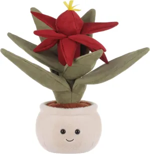 Apricot Lamb Potted Flower Plush Red Vriesea Bromeliad Plant Stuffed Animals for Kids, Soft Cute Plushies Toys for Baby Girl and Boy, Fluffy Red Vriesea Bromeliad Plant