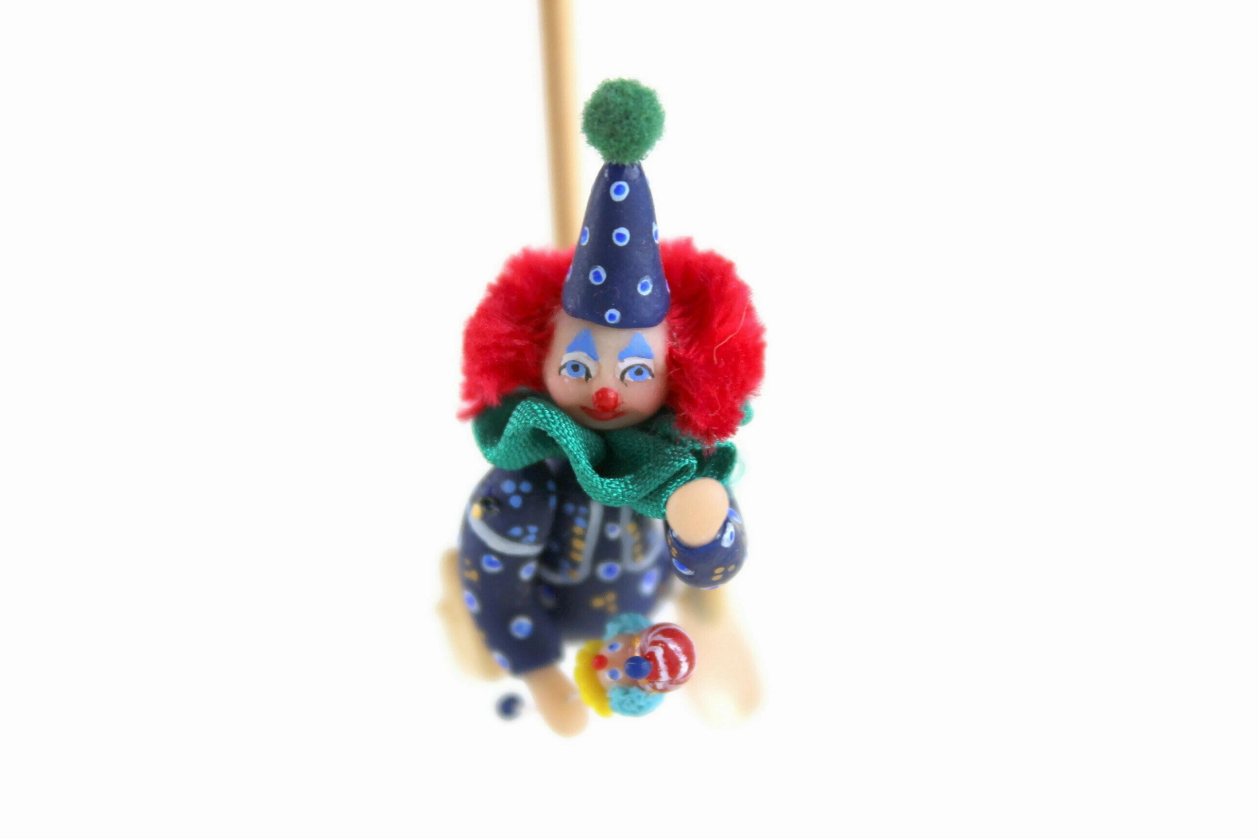 Artisan-Made Vintage 1:12 Miniature Dollhouse Clown Doll Push Toy Signed by JR