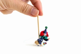 Artisan-Made Vintage 1:12 Miniature Dollhouse Clown Doll Push Toy Signed by JR