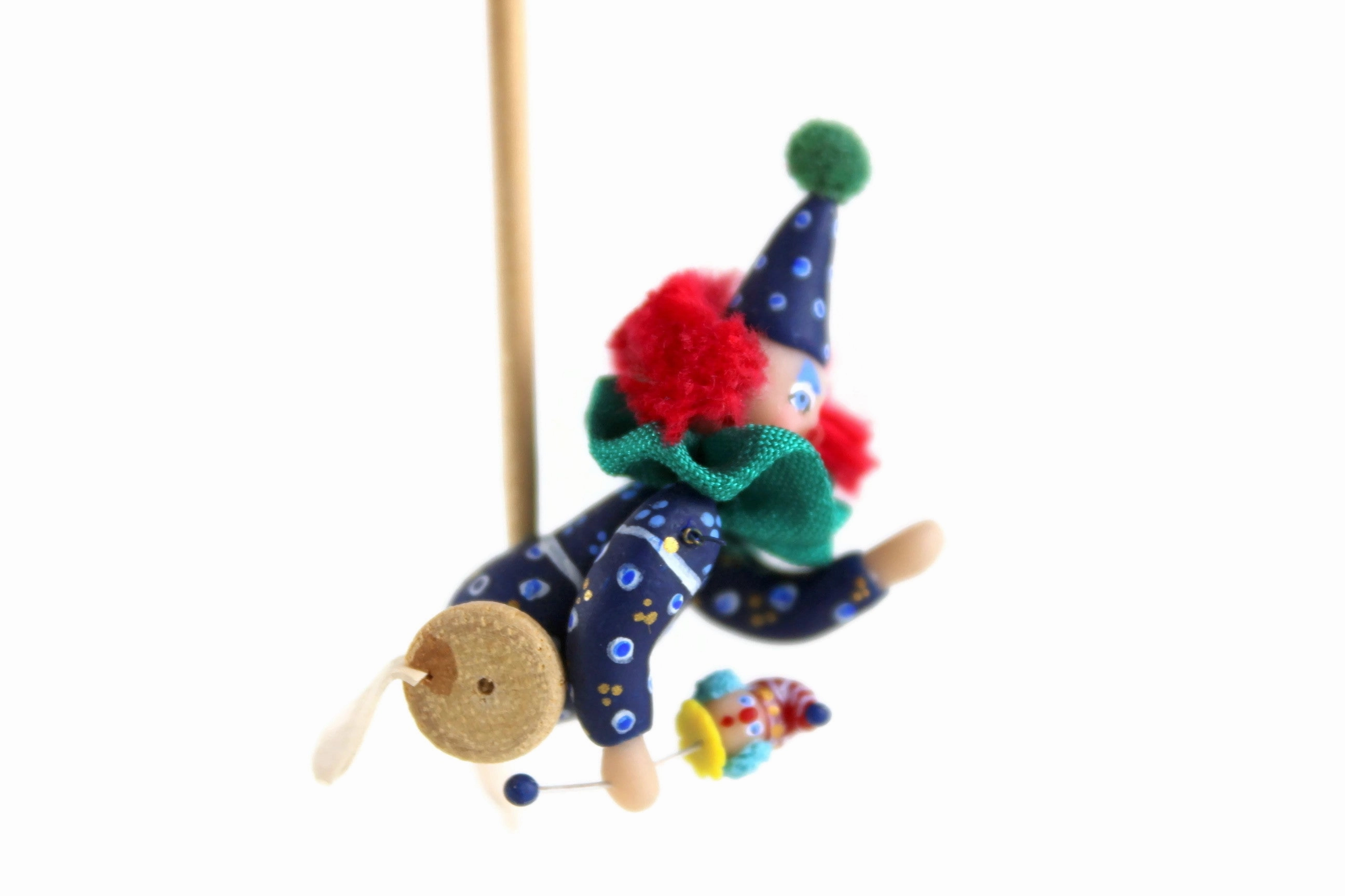 Artisan-Made Vintage 1:12 Miniature Dollhouse Clown Doll Push Toy Signed by JR