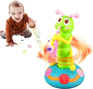Atlodas Children's Electric Caterpillar Saxophone Toys, Dancing Saxophone Caterpillar, Battery Powered Baby Sensory Musical Toys with Music and LED Lights (1 Set)