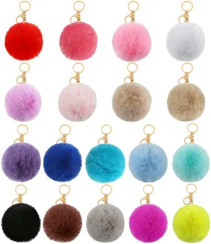 Auihiay 18/40/60 Pieces Pom Poms Keychains, Fluffy Faux Rabbit Fur Pompoms Keyring for Girls Women Pendant Accessories