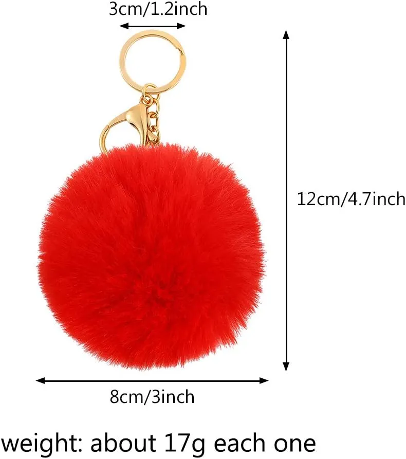 Auihiay 18/40/60 Pieces Pom Poms Keychains, Fluffy Faux Rabbit Fur Pompoms Keyring for Girls Women Pendant Accessories
