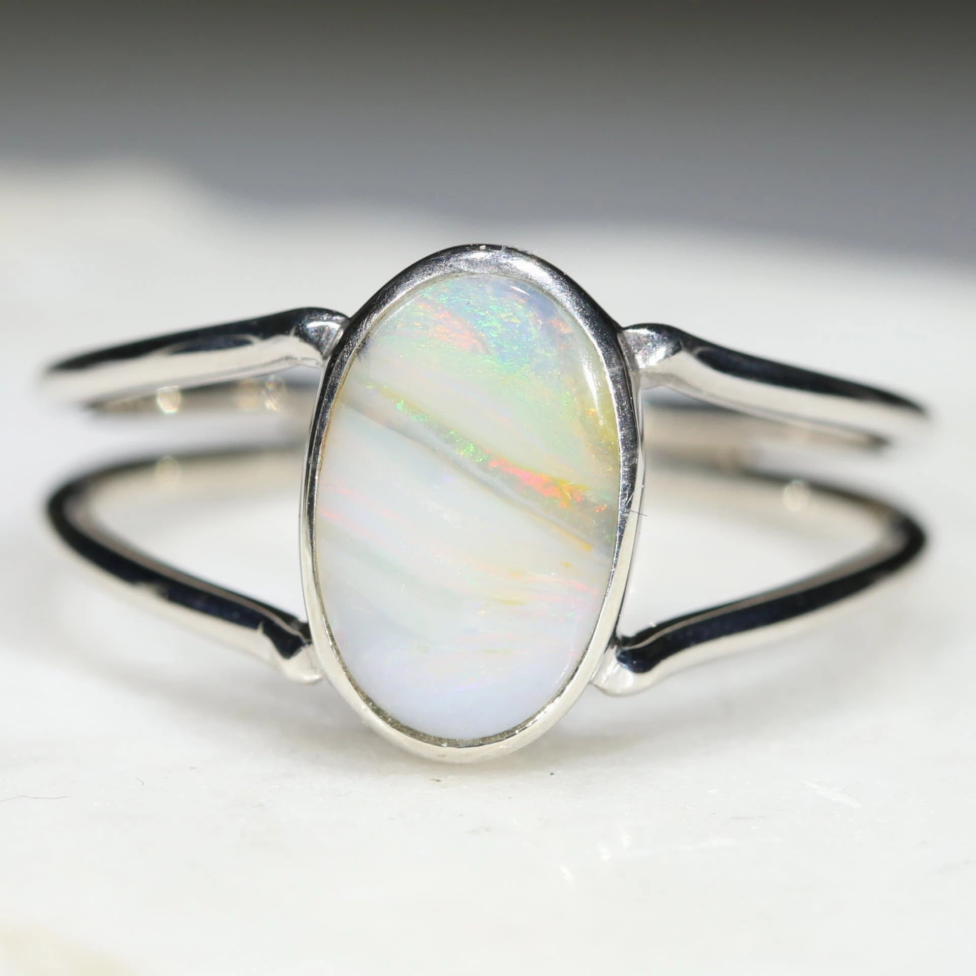 Australian Solid Boulder Opal Silver Ring - Size 8 Code RS16