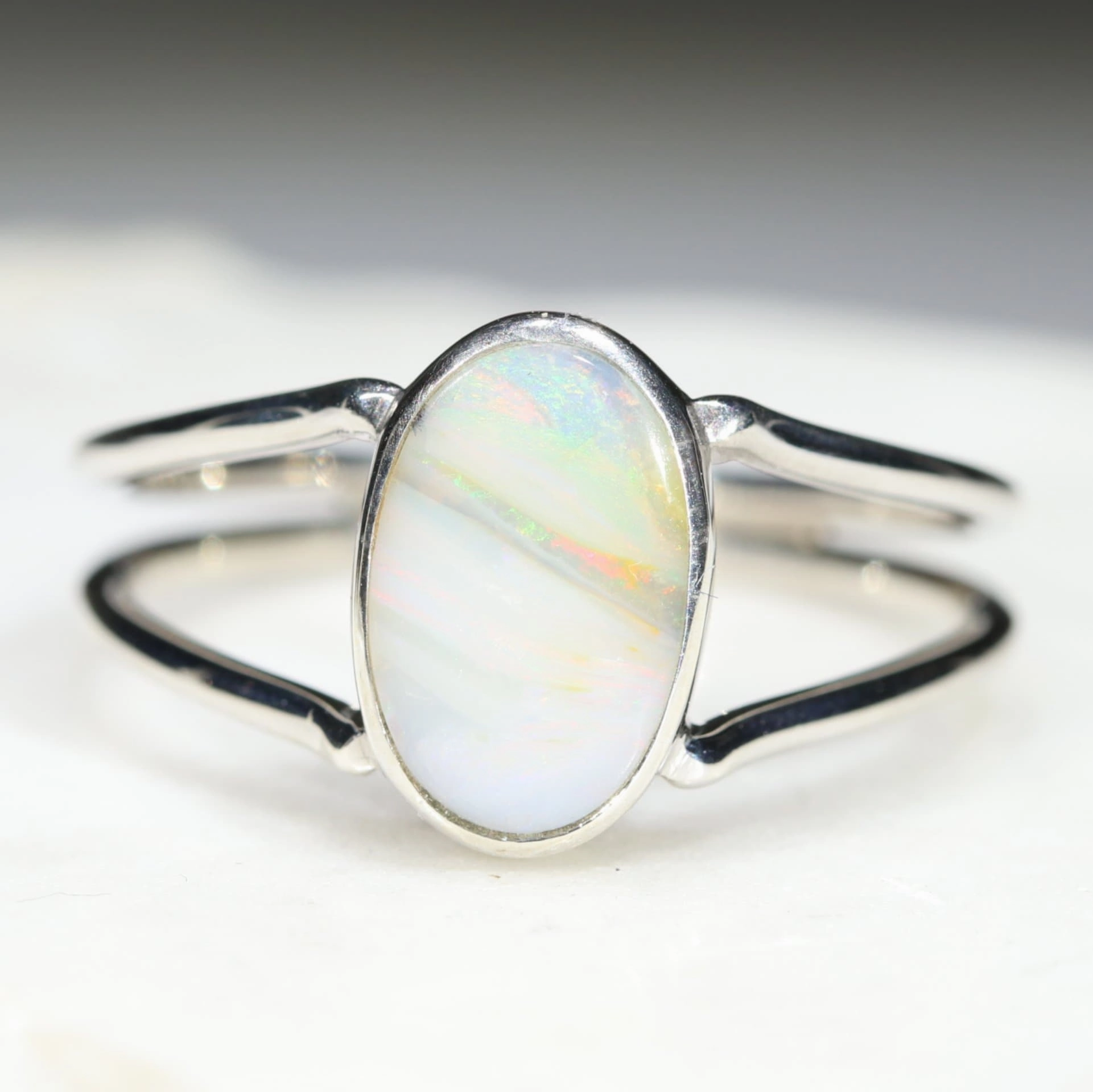 Australian Solid Boulder Opal Silver Ring - Size 8 Code RS16