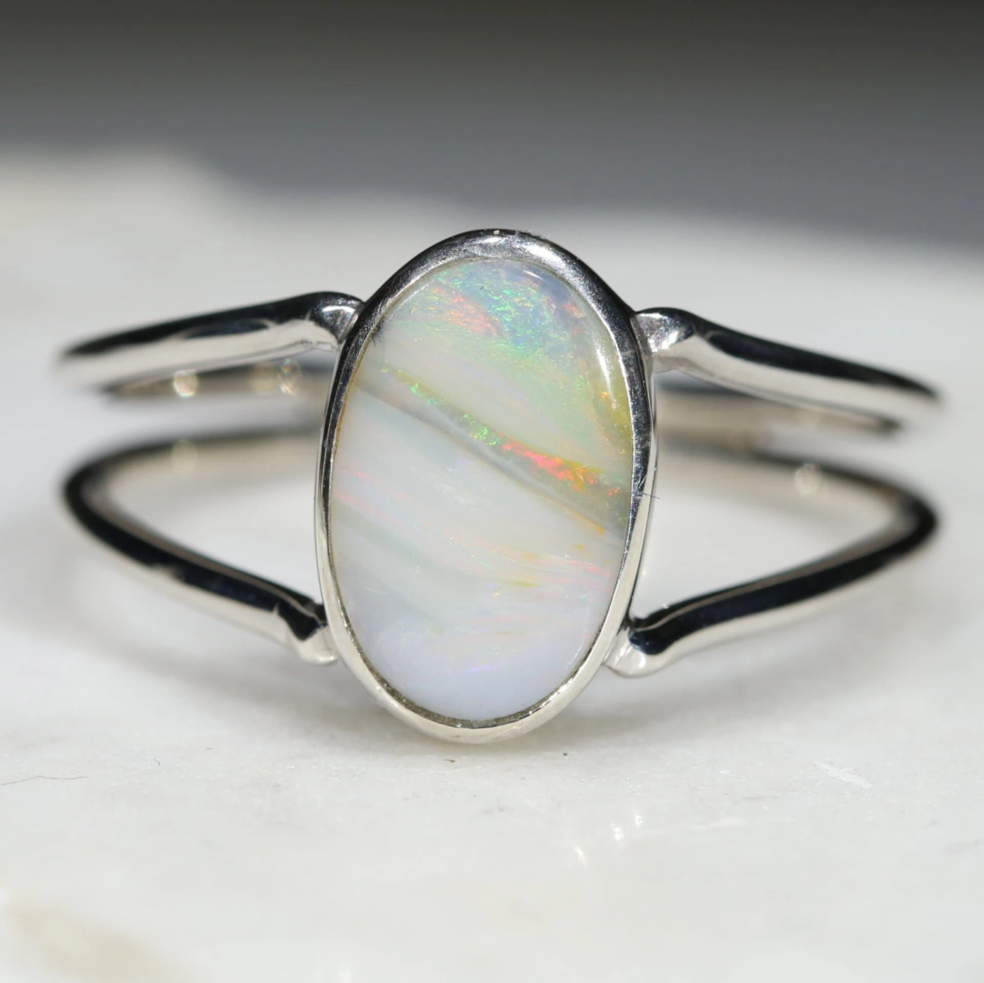 Australian Solid Boulder Opal Silver Ring - Size 8 Code RS16