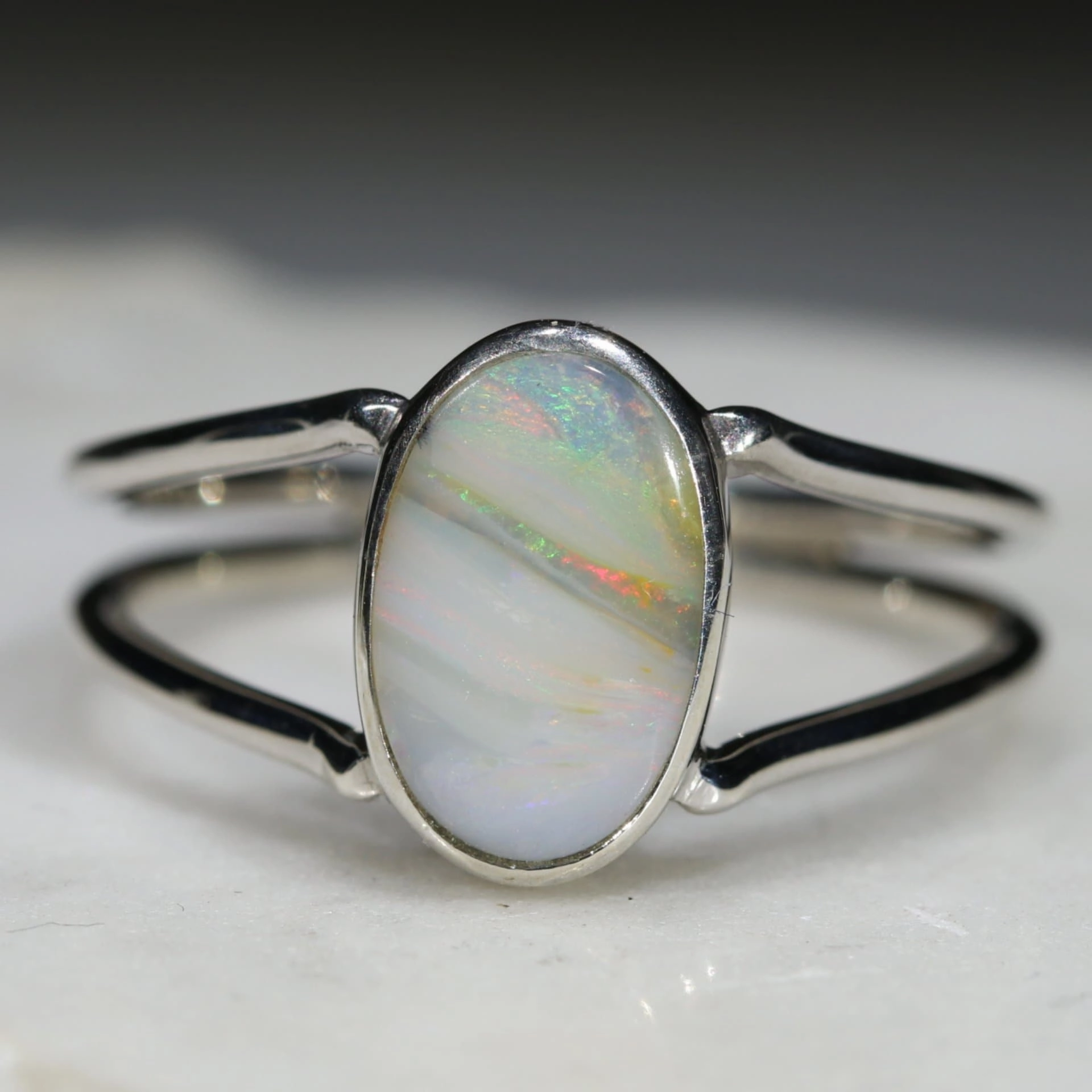 Australian Solid Boulder Opal Silver Ring - Size 8 Code RS16