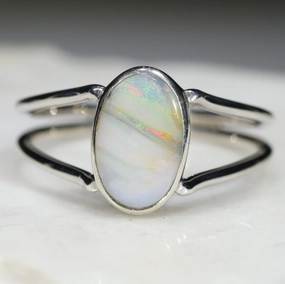 Australian Solid Boulder Opal Silver Ring - Size 8 Code RS16
