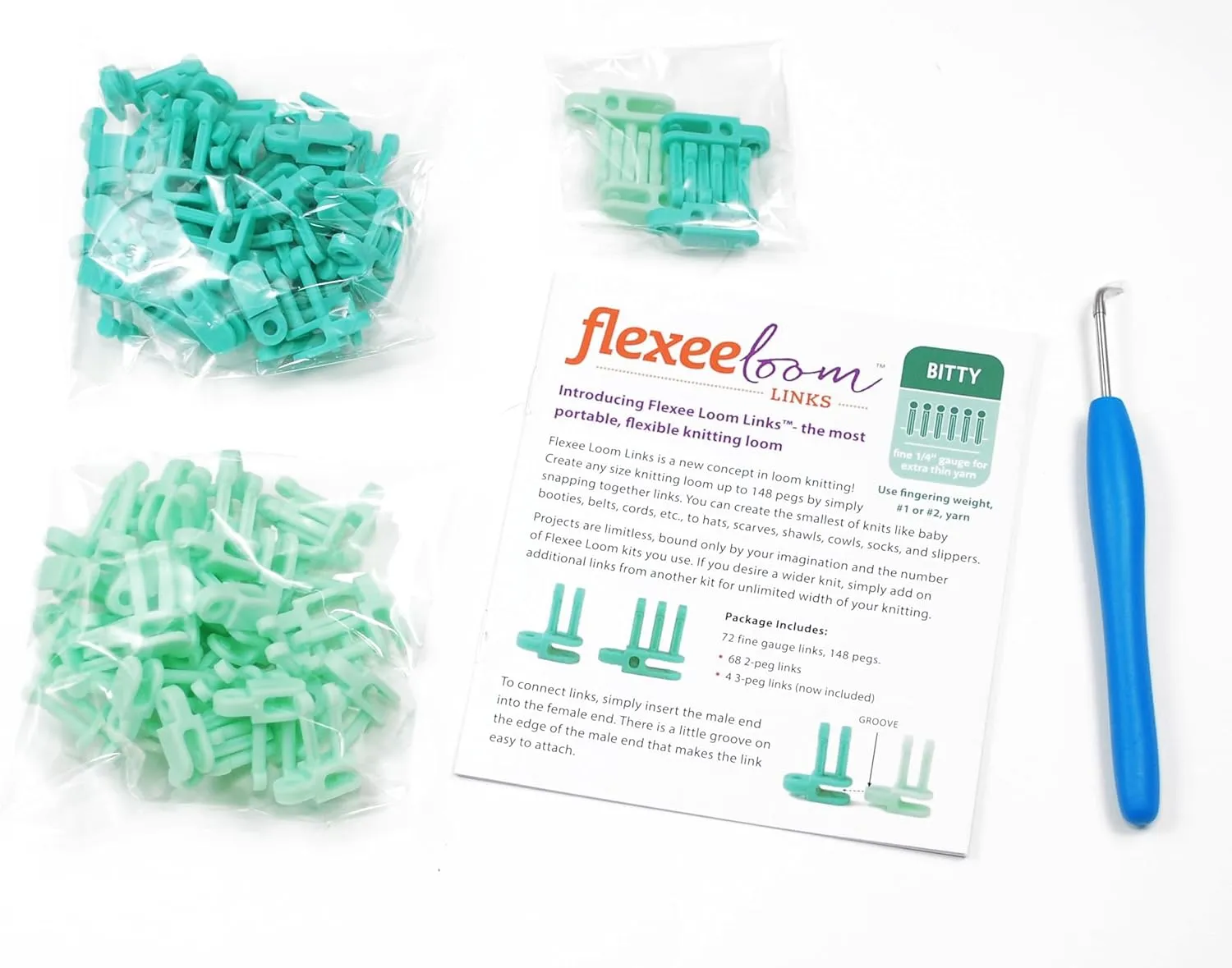 Authentic Knitting Board Flexee Loom Links Bitty, Fine Gauge, for Extra Thin Yarn, 72 Links, 148 pegs