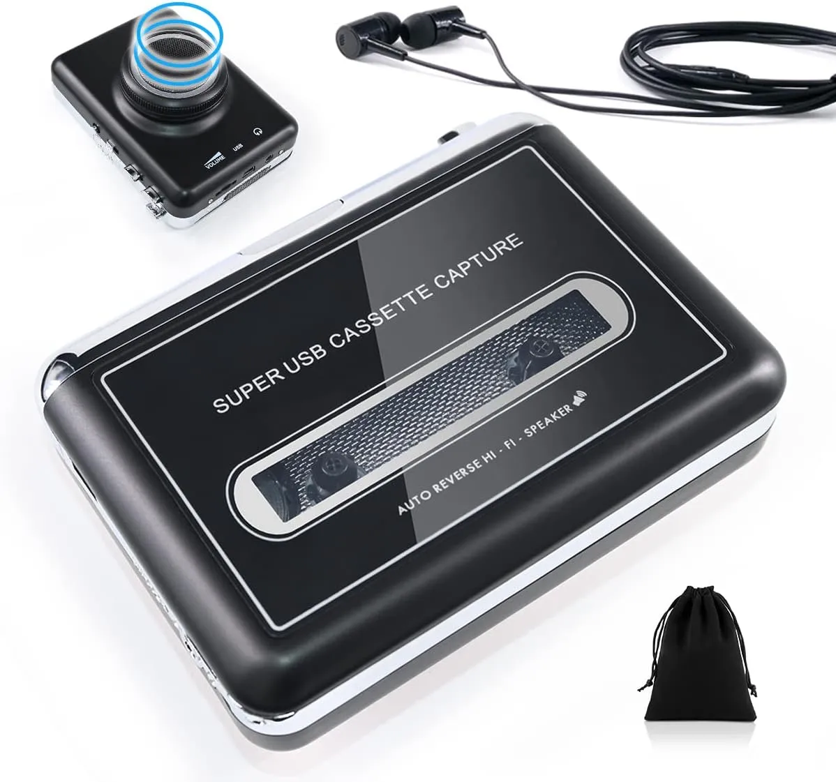 Auto Reverse&Clear Stereo Cassette Player with Detachable Speaker-Portable Cassette Tape to MP3 Converter- Convert Tapes to Digital Files via USB, Compatible with MAC Laptops & PC