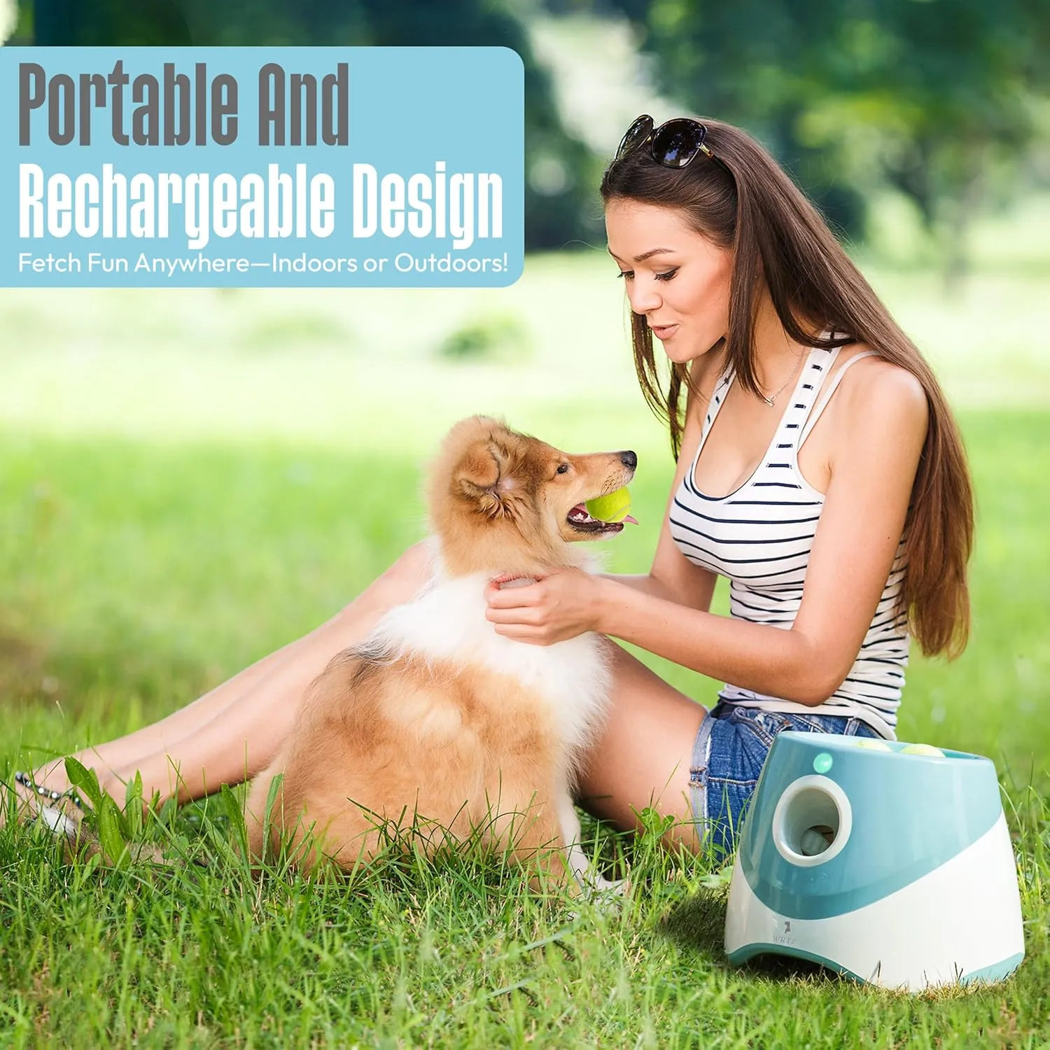 Automatic Dog Ball Launcher for Small and Medium Dogs – Dog Ball Thrower for Indoor Outdoor with 3 Adjustable Distance Settings 10ft, 20ft, and 30ft – Interactive Toy with 3 Tennis Balls 2 Inch