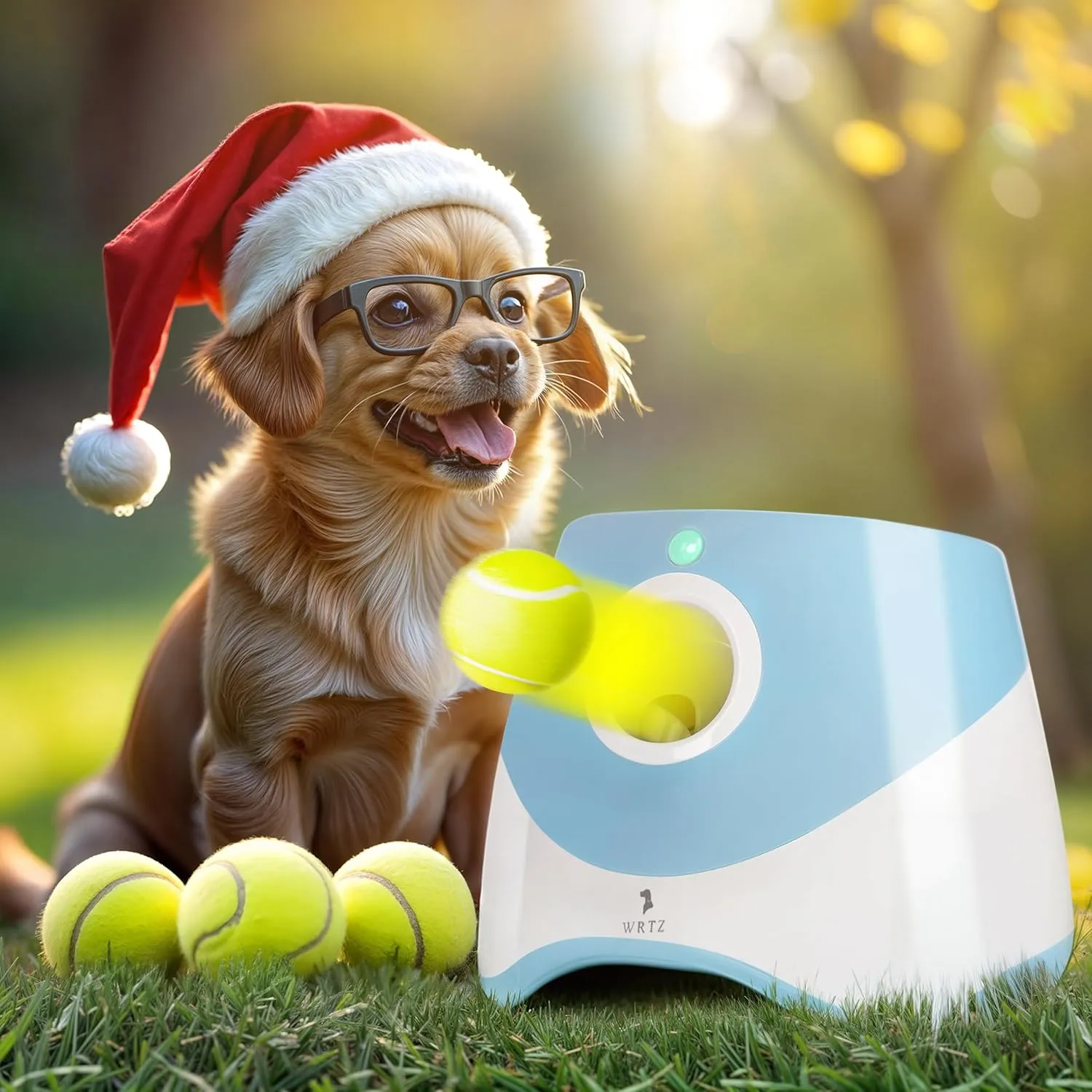 Automatic Dog Ball Launcher for Small and Medium Dogs – Dog Ball Thrower for Indoor Outdoor with 3 Adjustable Distance Settings 10ft, 20ft, and 30ft – Interactive Toy with 3 Tennis Balls 2 Inch