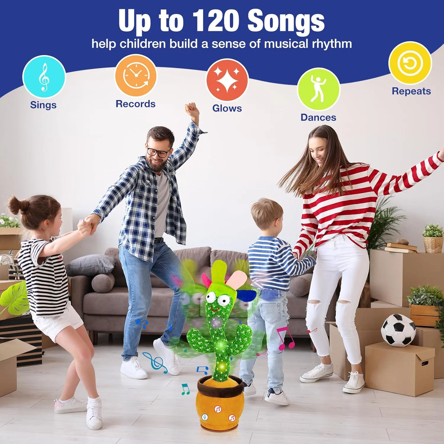 Ayeboovi Dancing Talking Cactus Toy for Toddlers, Adjustable Volume 120 Songs Singing Cactus Repeating What You Say, Interactive Recording Mimicking Cactus Toy Baby Gifts for Boys and Girls
