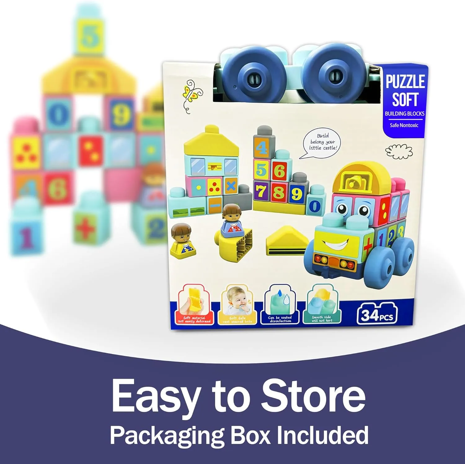 Baby Blocks 6 to 12 Months Kids Building Blocks Colorful Soft Blocks for Toddlers, Large Creative Stacking Blocks, STEM Soft Blocks for Baby 34 PCS, Toddler Stacking Toy Gifts