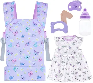 Baby Doll Carrier with Doll Accessories Doll Carrier for Kids, Reborn Doll Baby Carrier with Adjustable Straps for 16-22 Inch Baby Doll with Accessories, Purple