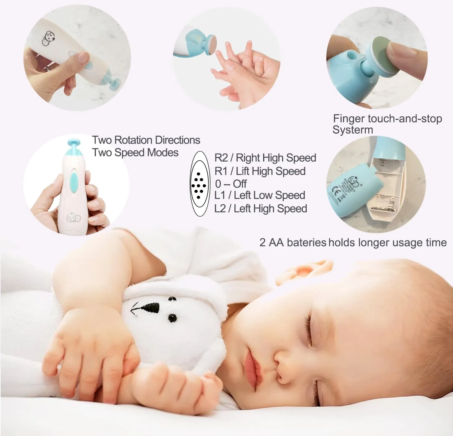 Baby Nail Trimmer 21 in 1, Usage Labeled Case & 13 Extra Replacement Tools, Royal Angels Baby Electric Nail File, Baby Nail Care, Nail Clipper Newborn Toddler Toes & Fingernails Nail Kit (Blue)