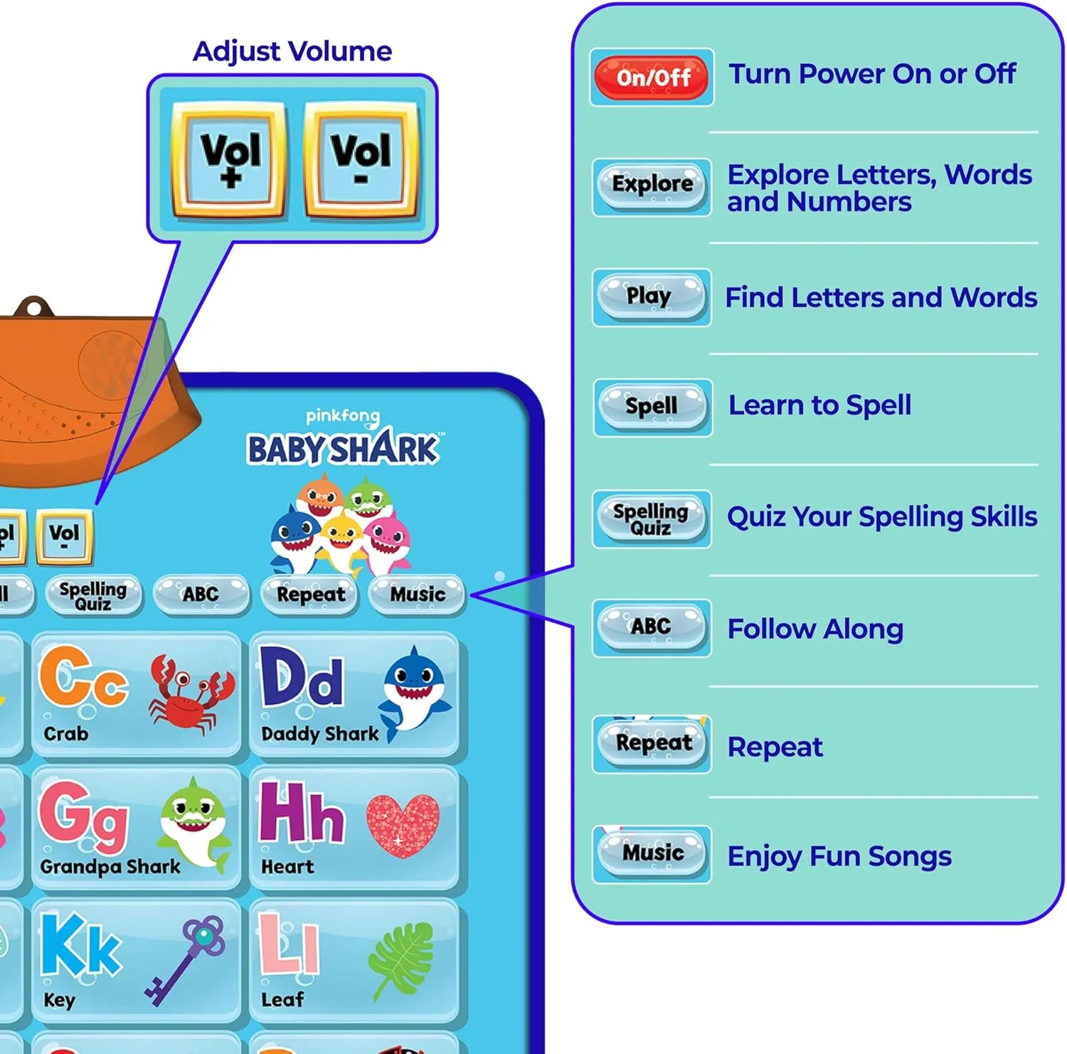 Baby Shark Alphabet & Number Learning Toys by Pinkfong, Educational Toddler Gift Set for Ages 1-3, Musical Mat, ABC Poster, Room Decor, Activities & Games, Baby Shark Toys for Boys & Girls Ages 2-4