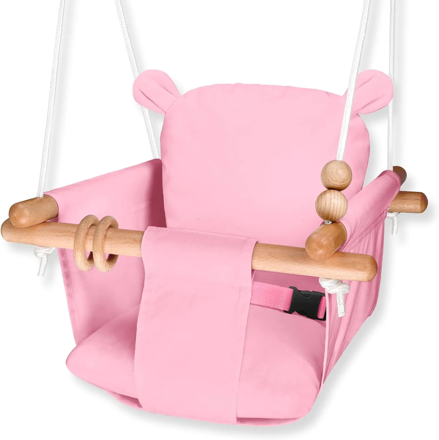 Baby Swing Outside Indoor-Wooden Infant Swing Outdoor, Secure Canvas Baby Hanging Swing Seat Porch Swing Chair for Tree and Backyard for Toddler