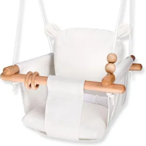 Baby Swing - Wooden Infant Swing for Outdoor & Indoor Use, Secure Canvas Hanging Seat for Porch, Tree & Backyard