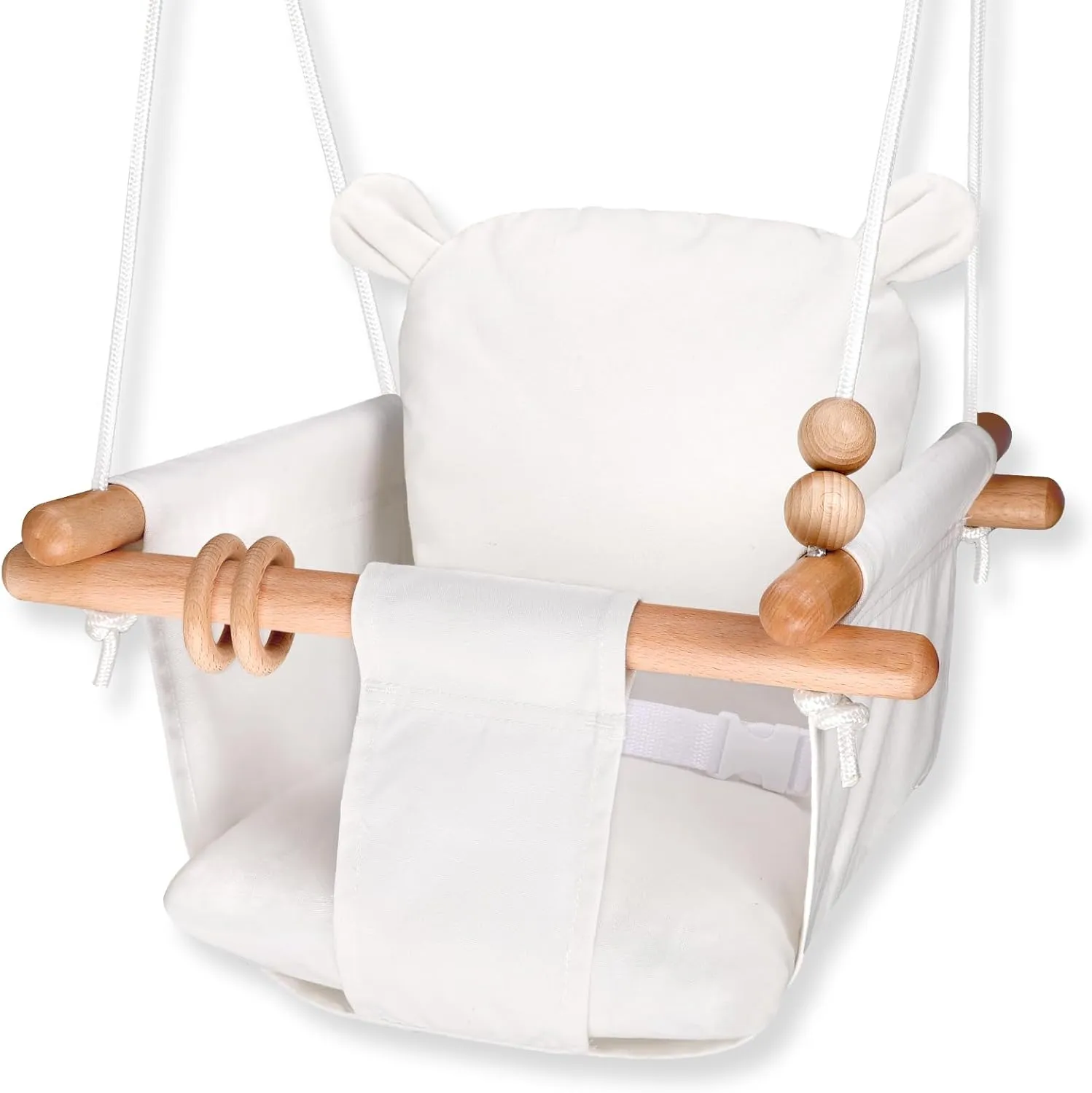 Baby Swing - Wooden Infant Swing for Outdoor & Indoor Use, Secure Canvas Hanging Seat for Porch, Tree & Backyard