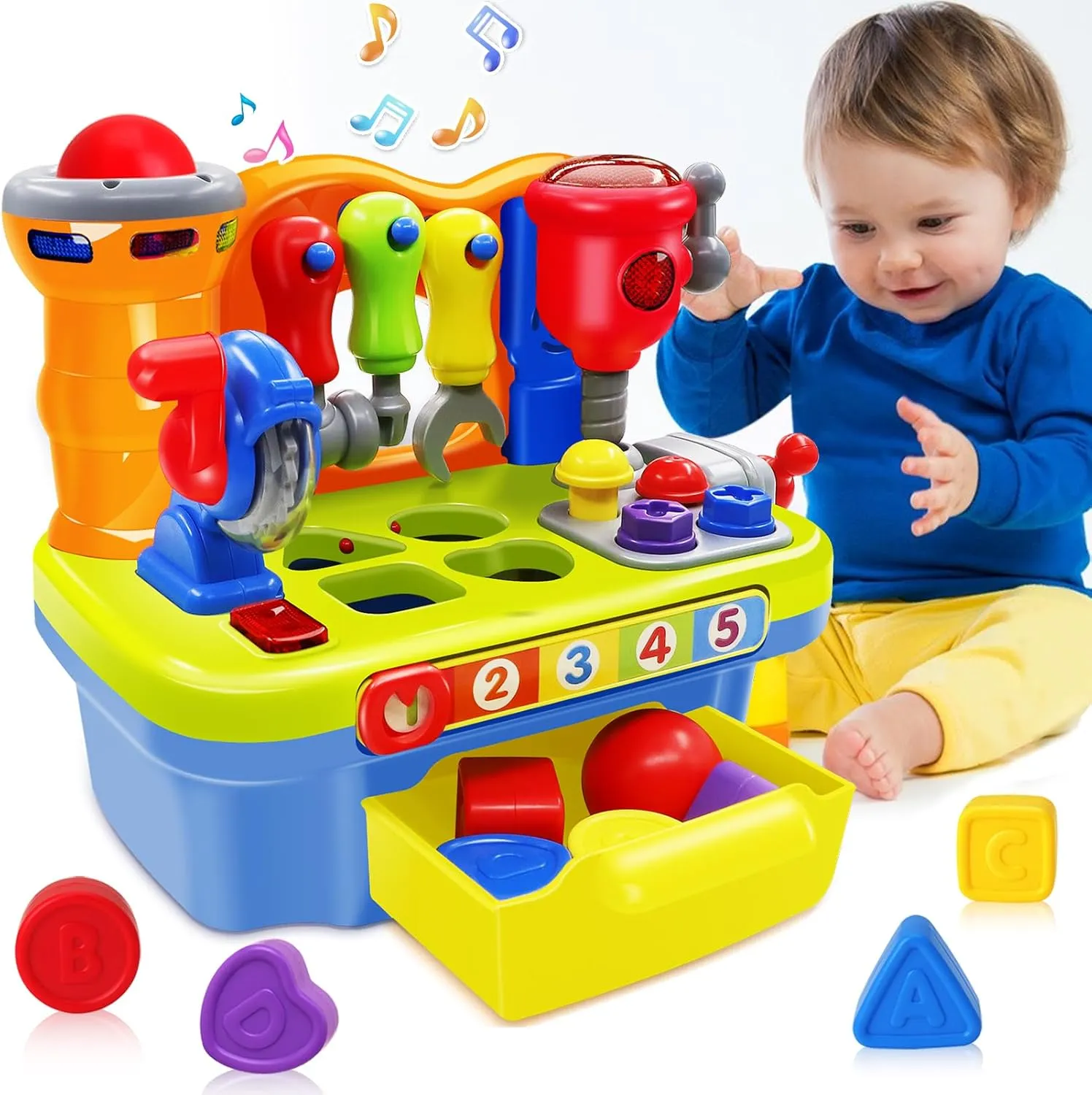 Baby Toys for 1 Year Old Boy Girl Musical Learning Workbench for 1 2 Year Old Boy Birthday Gift Early Educational Sound Shape Toddler Toys Age 1-2 Tool Set for Kids 12-18 Months