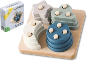 BabySquad Silicone Shape Sorter Toddler Stacking Toys, Montessori Toys for 3 Year Old, Toddler Toy with 12 Stacking Blocks for Preschool Learning Activities, Educational Toys Gift for Toddlers