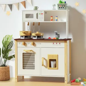 Babytronic Kids Play Kitchen, Wooden Kitchen Playset for Kids Ages 3  with Real Lights, Sounds, Stove, Sink, Oven, and 30 Pcs Accessories, Toys Kitchen Small Pretend Play Kitchen for Toddlers (White)