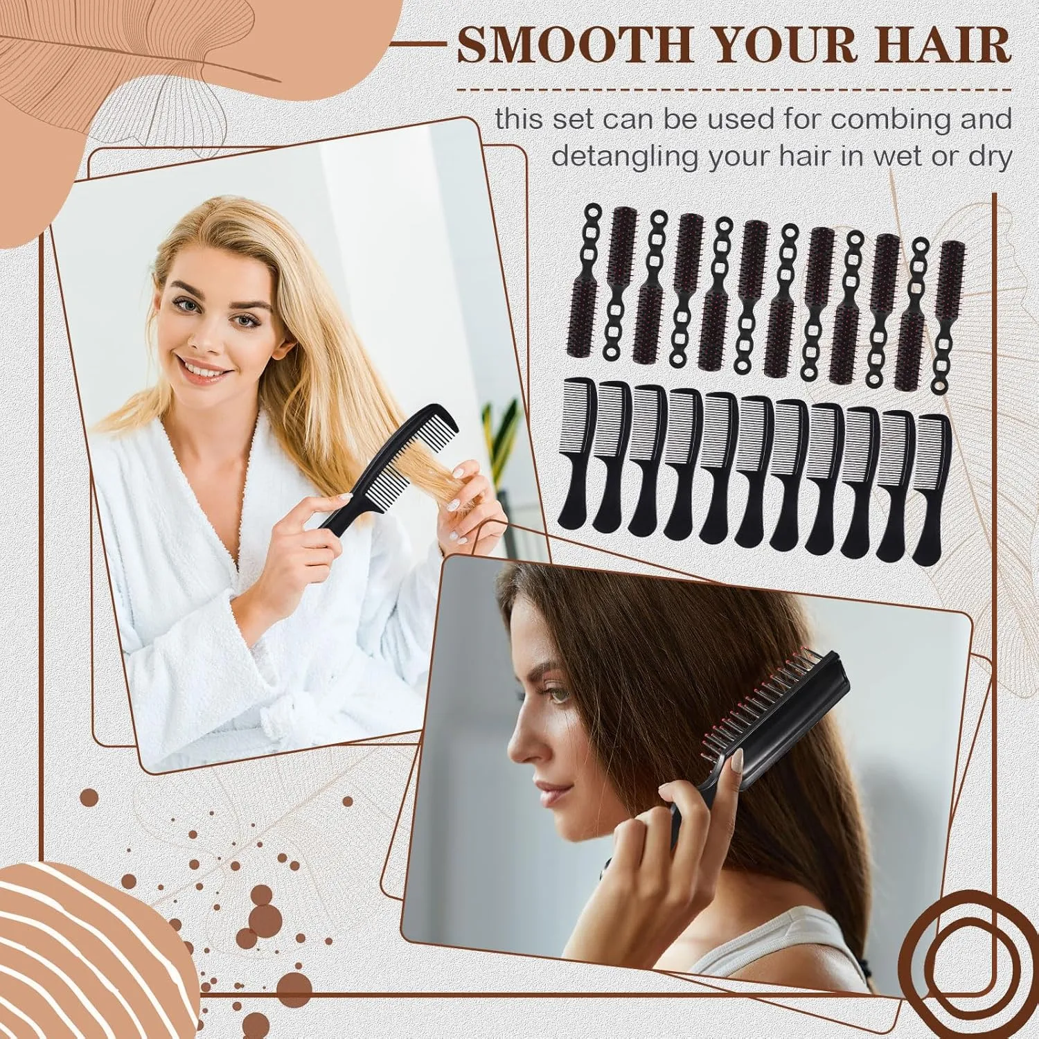 Baderke 48 Pcs Bulk Hair Brushes and Combs for Homeless Individually Wrapped Hair Brush and Comb Set for Women Hotel Homeless Nursing Charity(Black)