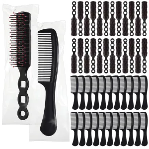 Baderke 48 Pcs Bulk Hair Brushes and Combs for Homeless Individually Wrapped Hair Brush and Comb Set for Women Hotel Homeless Nursing Charity(Black)