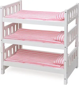 Badger Basket 1-2-3 Convertible Doll Bunk Bed - Pink Stripe Design with Bedding and Personalization Kit - Doll Crib Furniture for 18 to 20 Inch Baby Dolls and Accessories - White