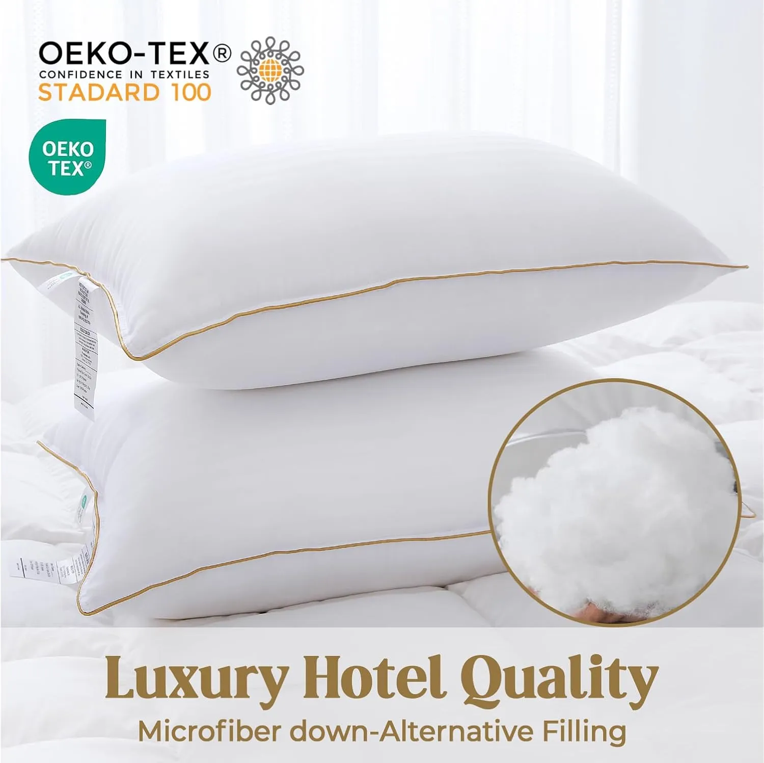 Bafode Bed Pillow, Hotel Collection Pillows for Sleeping,Pillow Standard Size Set of 2, Soft Down Alternative Pillow for Side Sleeper, Back or Stomach Sleepers