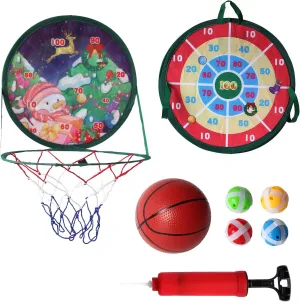 Baiao 2 in 1 Basketball Hoop Dart Board, Mini Basketball Hoop with 1PC Balls, Bonus 8PCS Sticky Balls for Slam Dunk Games, Ages 3-12