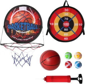 Baiao 2 in 1 Basketball Hoop Dart Board, Mini Basketball Hoop with 1PC Balls, Bonus 8PCS Sticky Balls for Slam Dunk Games, Ages 3-12