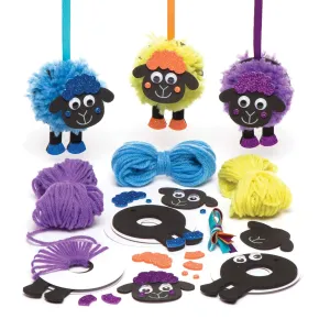 Baker Ross AR982 Fluffy Sheep Pom Pom Kits - Pack of 3, Arts and Crafts for Kids to Create and Display