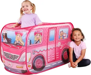 Barbie Coastal Cowgirl Camper Pop-Up Play Tent for Kids – Indoor Playhouse with Roll-Up Door & Roof Openings – Easy Setup, Folds Flat for Storage – Safe for Toddlers & Kids Ages 3 