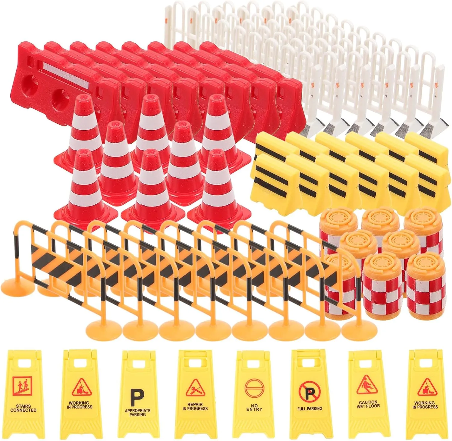Barricade Signal Toy - 62PCS Dollhouse Construction Street Sign Playset Mini Traffic Barricade Cone Crosswalk Signal Toy Plastic Road Sign Warning Sign for Traffic Educational Toy