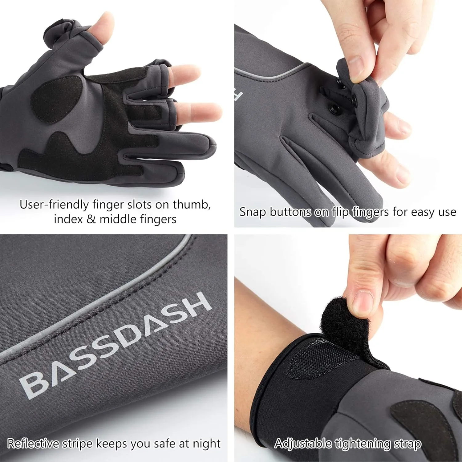 BASSDASH WintePro Insulated Fishing Gloves Water Repellent with Fleece Lining Cold Weather Winter Gloves for Men Women Ice Fishing Hunting Photography Hiking