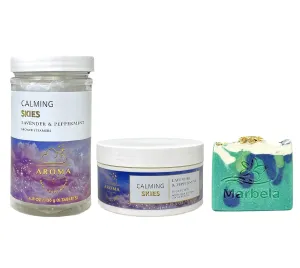 Bath & Body Works Aroma Claming Skies Lavender Peppermint Shower Steamers and Body Butter Duo Set with an Aloe Vera Bar Soap - Full Size