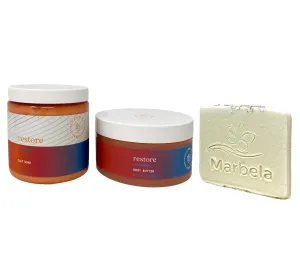 Bath & Body Works Restore Magnesium Salt Soak and Body Butter Duo Set with a Natural Oats Sample Soap