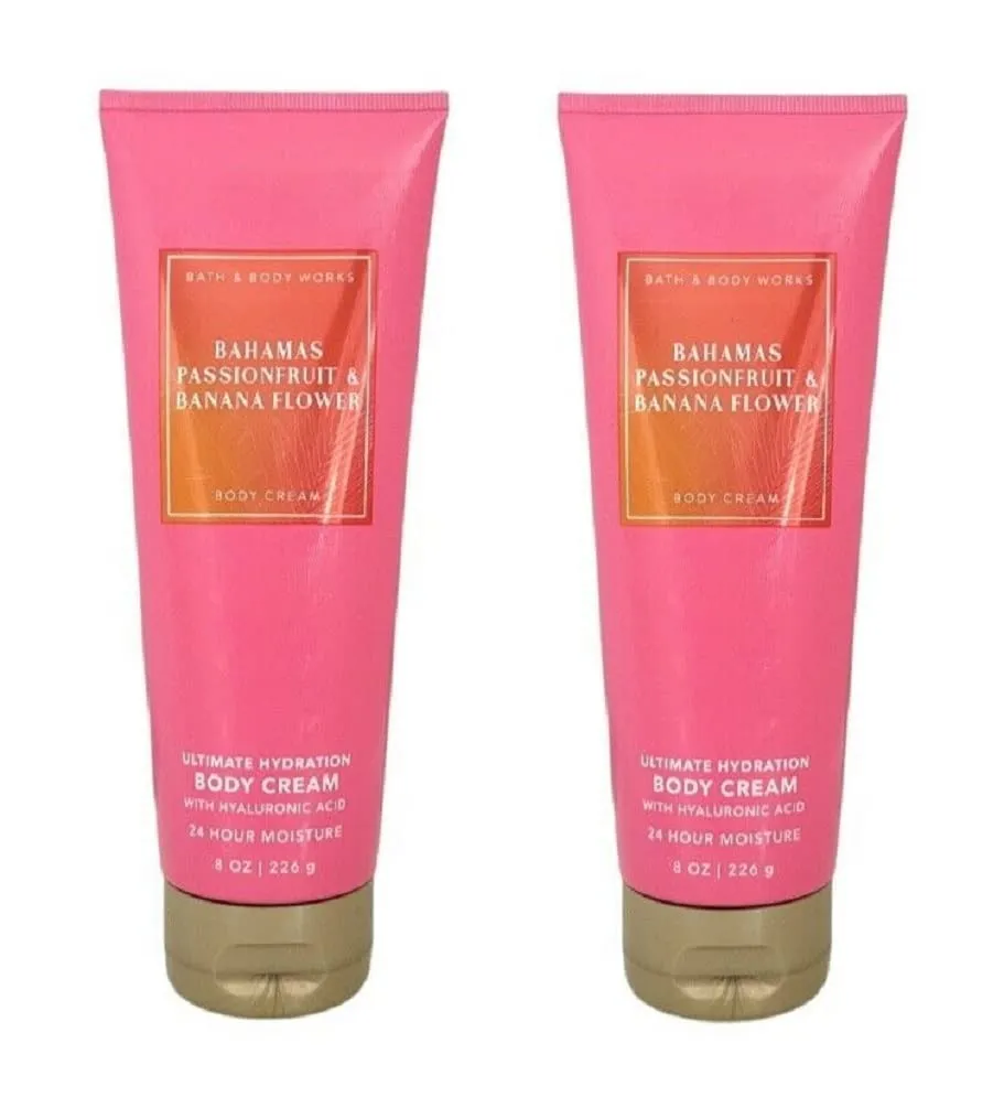 Bath and Body Works Bahamas Passionfruit and Banana FlowerBody Cream Ultimate Hydration Gift Set For Women 2 Pack 8 Oz. (Bahamas Passionfruit & Banana Flower)