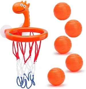 Bathtub Basketball Toy – Designed for Kids 3  with 5-Ball Set, Fun Shooting Game & Secure Strong Suction Cup Design (Orange)