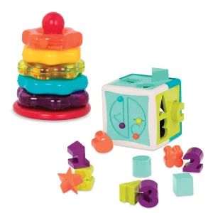 Battat – Sort & Stack Combo – 17-Piece Sensory Sorting Set – Activity Cube With Bead Maze – Educational & Dexterity Toys – 2 Years   – Shape Sorter Cube   Stacking Rings