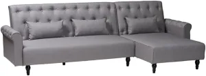 Baxton Studio Chesterfield Retro-Modern Slate Grey Fabric Upholstered Convertible Sleeper Sofa