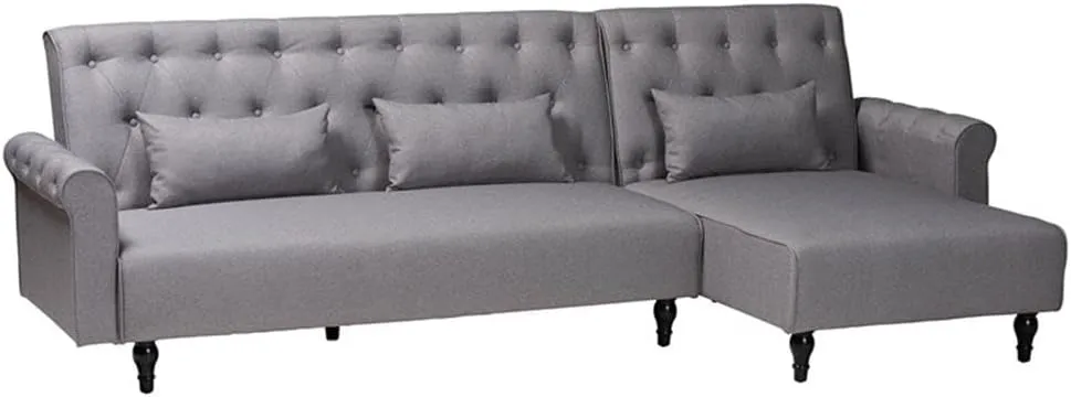 Baxton Studio Chesterfield Retro-Modern Slate Grey Fabric Upholstered Convertible Sleeper Sofa