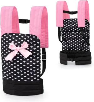 Bayer Design Dolls: Carrier - Black, Pink, Hearts - Accessory for Carrying Dolls Up to 18", Adjustable Shoulder Straps, Seat Belt, Kids Toy, Ages 3 
